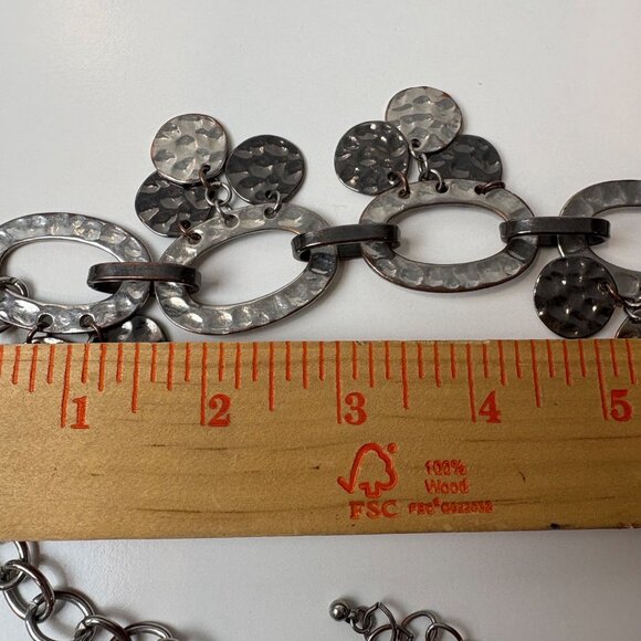 Hammered Silver-Tone Chain Link Necklace Textured Discs 24” - Picture 4 of 5